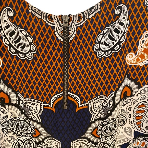 Express Short Sleeve Navy & Burnt Orange Arsty Rayon Paisley Shift Dress - Picture 8 of 11